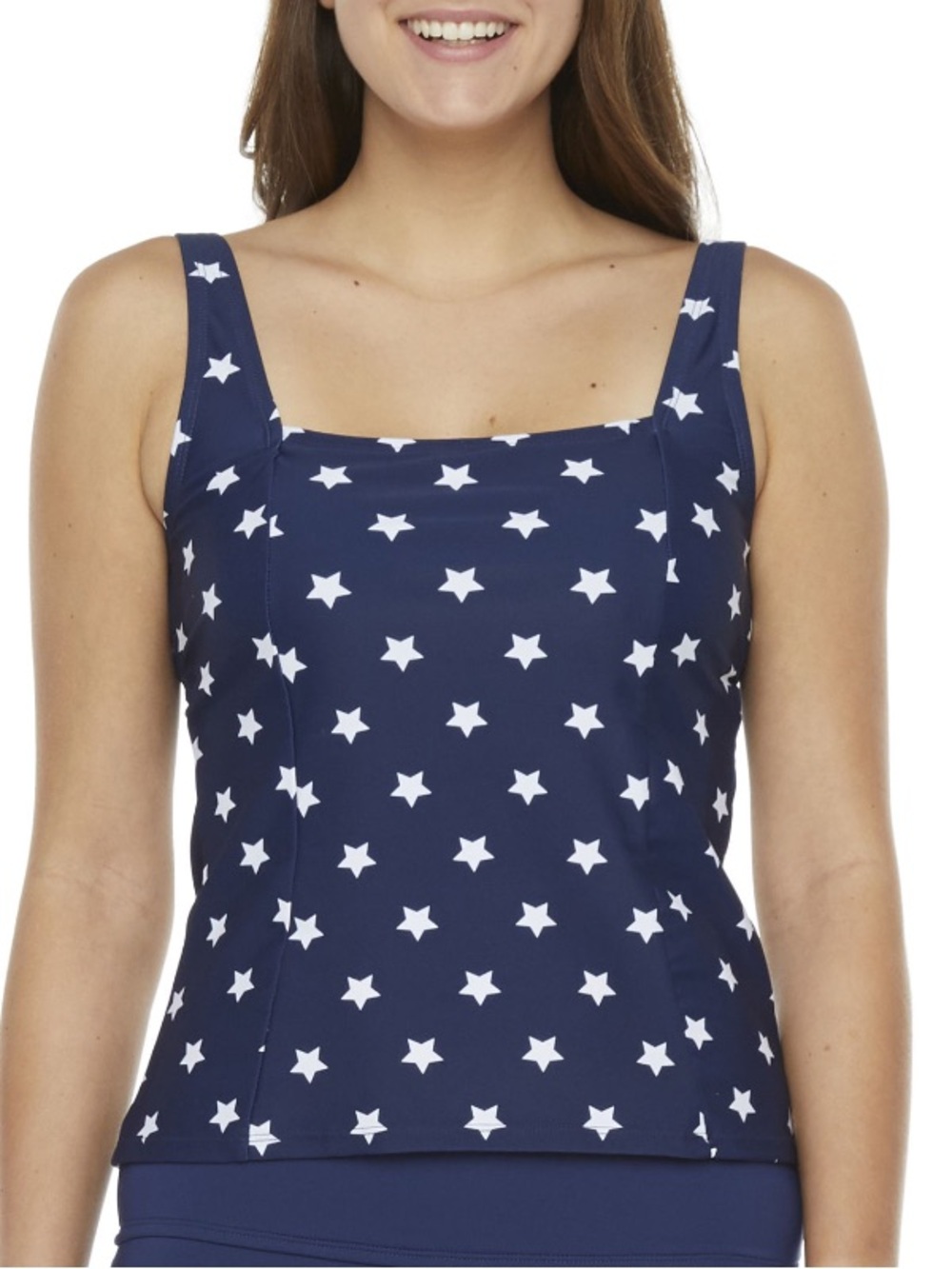 Square-Neck Navy Star Print Swim Tankini Top